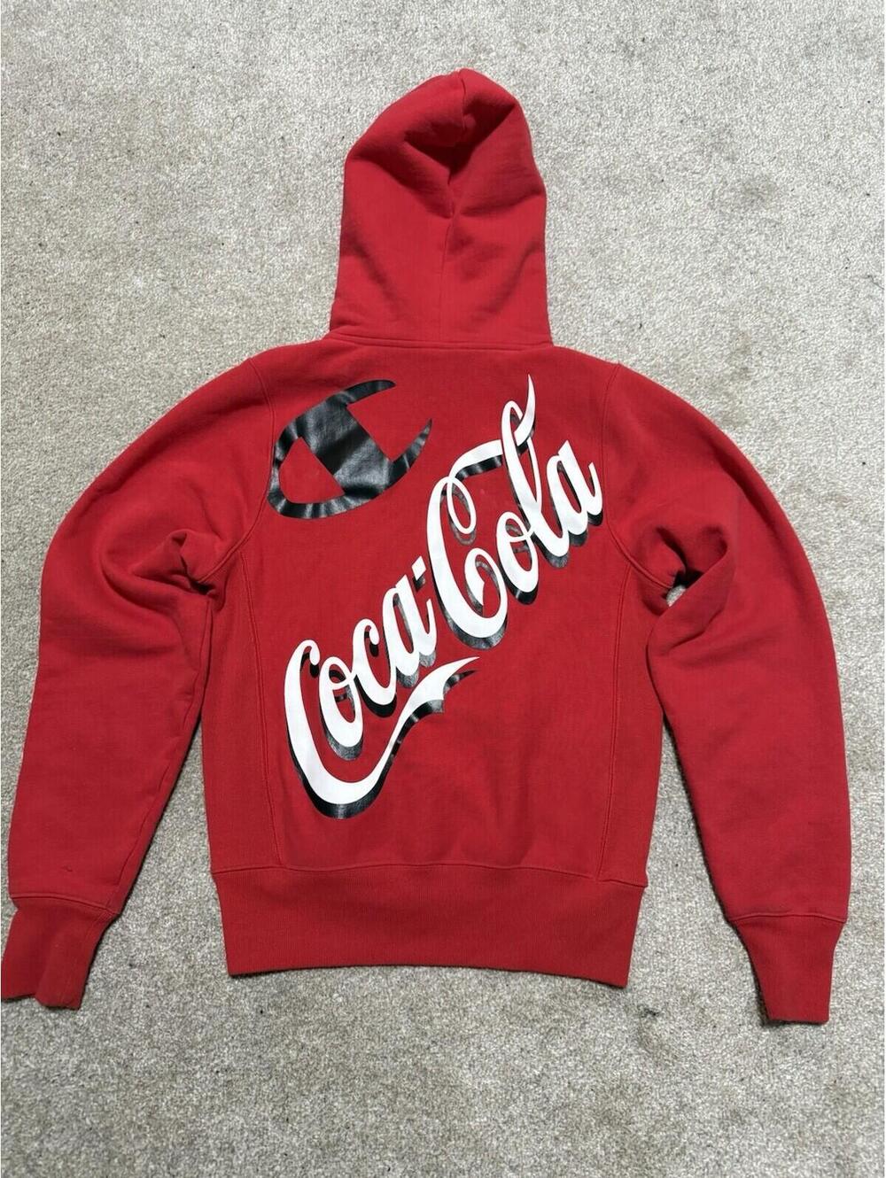 Champion X Coca Cola Hoodie Mens Small Red Reverse Weave Fleece Sweatshirt